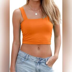 NWT Abardsion Sleeveless Basic Strappy Crop Tank Top, Orange, Small